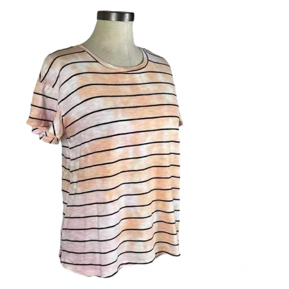 t.la Anthropologie Tie Dye Print Striped Short Sleeve Crewneck T-Shirt - Picture 3 of 11